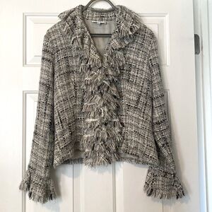 Anne Fontaine Sunny Fringe Ruffle Tweed Blazer. Size “3” Large